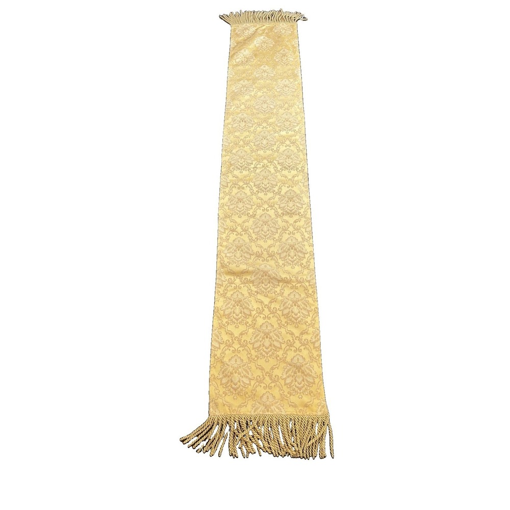 Gold Floral Damask Table Runner With Bullion Fringe Edge 13x 72" wo/Fringe